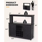 55 Farmhouse Coffee Bar Cabinet w/ Power Outlet & LED Lights - Sliding Barn Door, Wine Rack, USB Charging Station | Black/Brown/White
