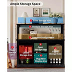 55 Farmhouse Coffee Bar Cabinet w/ Power Outlet & LED Lights - Sliding Barn Door, Wine Rack, USB Charging Station | Black/Brown/White