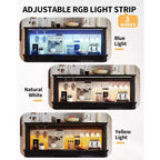 55 Farmhouse Coffee Bar Cabinet w/ Power Outlet & LED Lights - Sliding Barn Door, Wine Rack, USB Charging Station | Black/Brown/White
