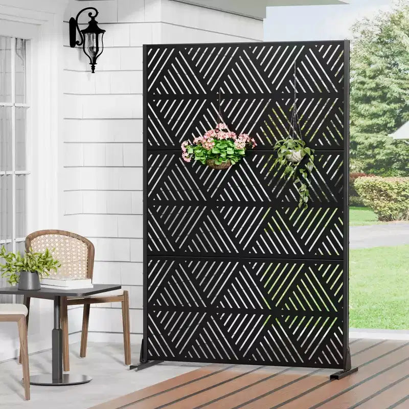 Triangular Prismatic Light Black Galvanized Steel Screen Outdoor and Indoor Divider with Free Standing Decorative Privacy Screen