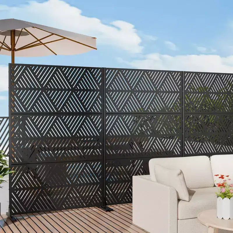 Triangular Prismatic Light Black Galvanized Steel Screen Outdoor and Indoor Divider with Free Standing Decorative Privacy Screen