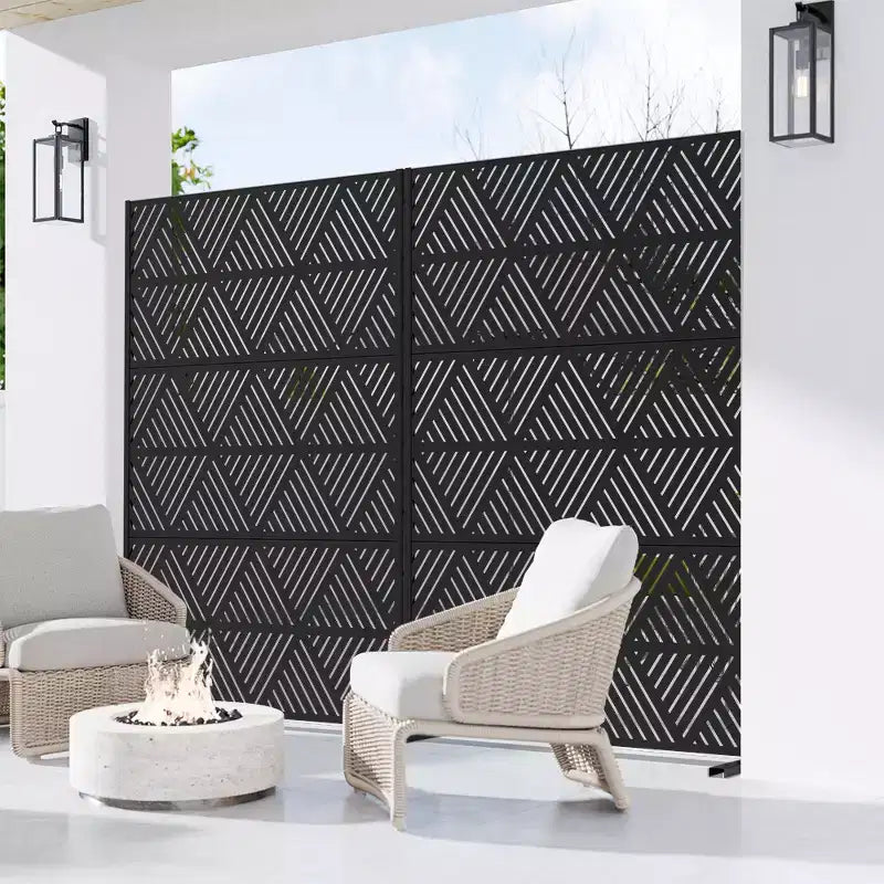 Triangular Prismatic Light Black Galvanized Steel Screen Outdoor and Indoor Divider with Free Standing Decorative Privacy Screen