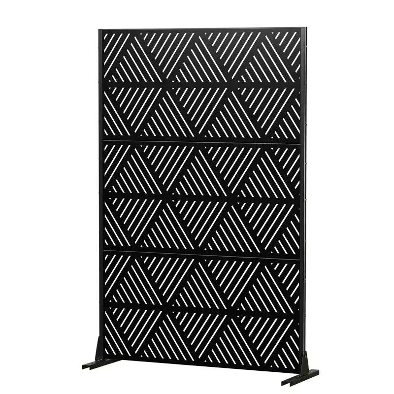 Triangular Prismatic Light Black Galvanized Steel Screen Outdoor and Indoor Divider with Free Standing Decorative Privacy Screen