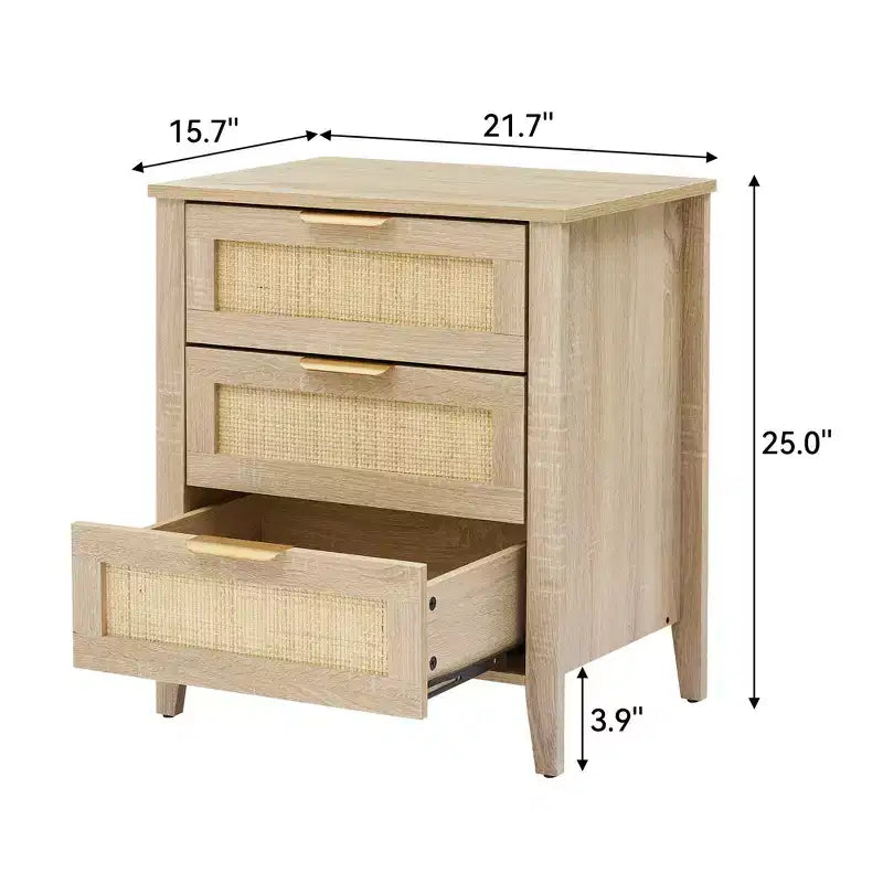 Comodino, Comò Moderno con Maniglia in Metallo e Gambe in Legno Massello, Cassettiera in Legno a 3 Cassetti, Tavolino da Notte Alto 63,5 cm, Camera da Letto, Soggiorno