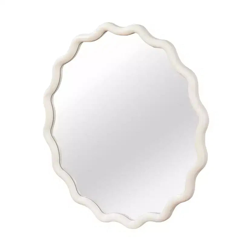 Specchio Decorativo Rotondo Ondulato da 30 Pollici con Cornice in Legno Massello Bianco, Per Camera da Letto, Bagno, Soggiorno, Ingresso