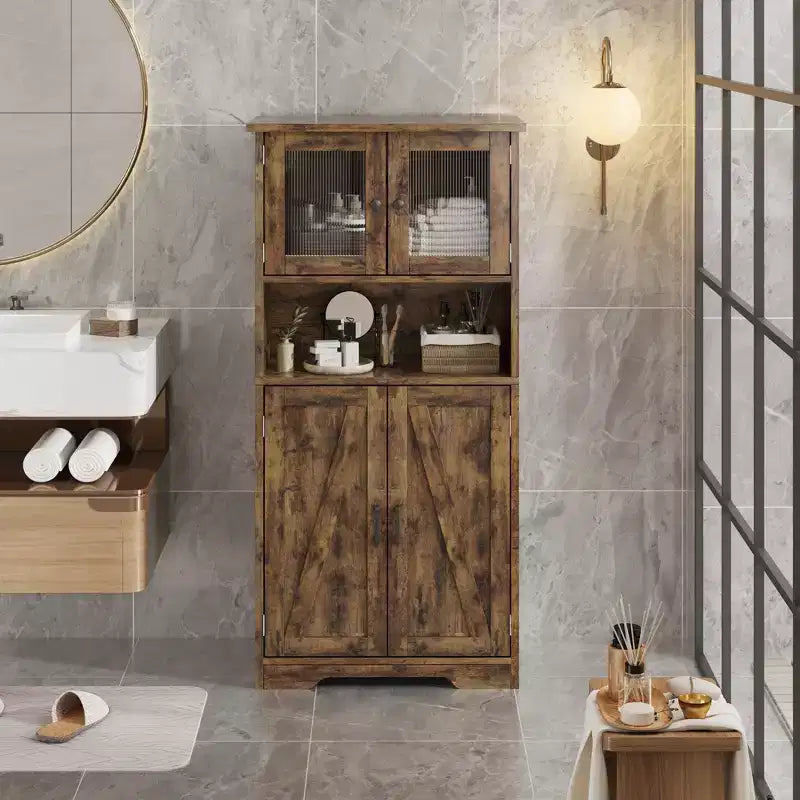 Mobile Contenitore a 4 Ante e 1 Ripiano - Realizzato in MDF e PB | Organizzatore per la Casa Retro