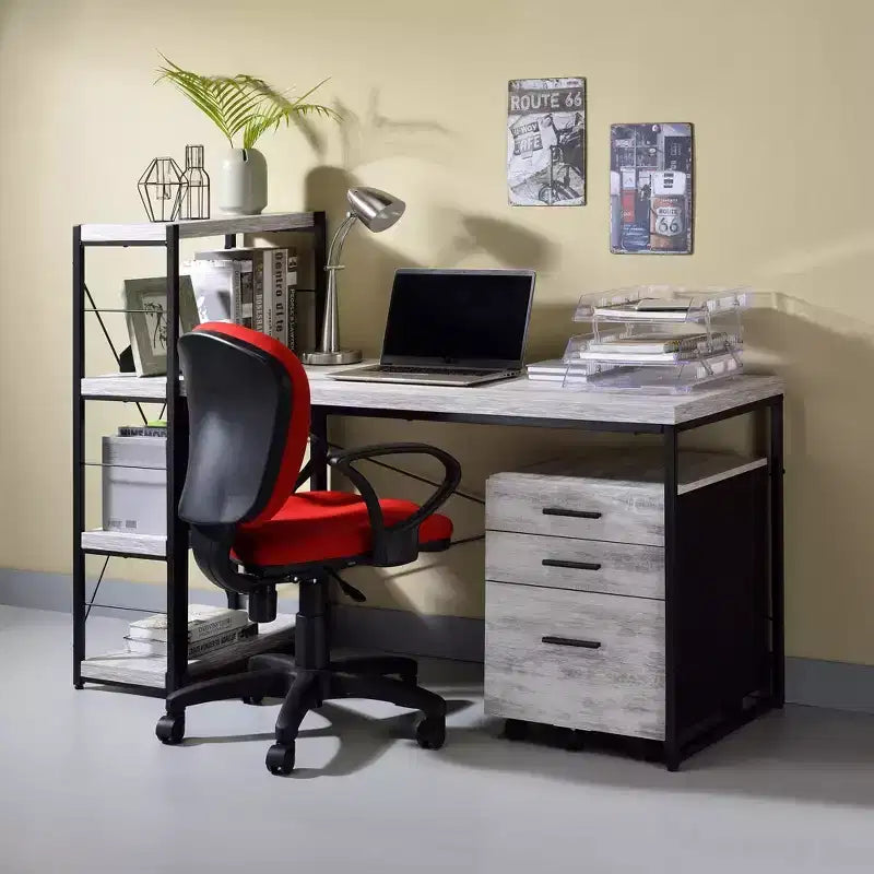 Scrivanie per computer in PET (polietilene tereftalato) riciclato al 95%, alte 29 pollici, di colore bianco, con ripiano portaoggetti aperto
