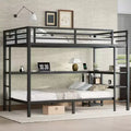 Bellemave Full Over Twin Bunk Bed with Desk, LED Light & USB, Sturdy Metal Frame, Multi-Placement, Storage Shelves, Safe CPC-Certified, Black
