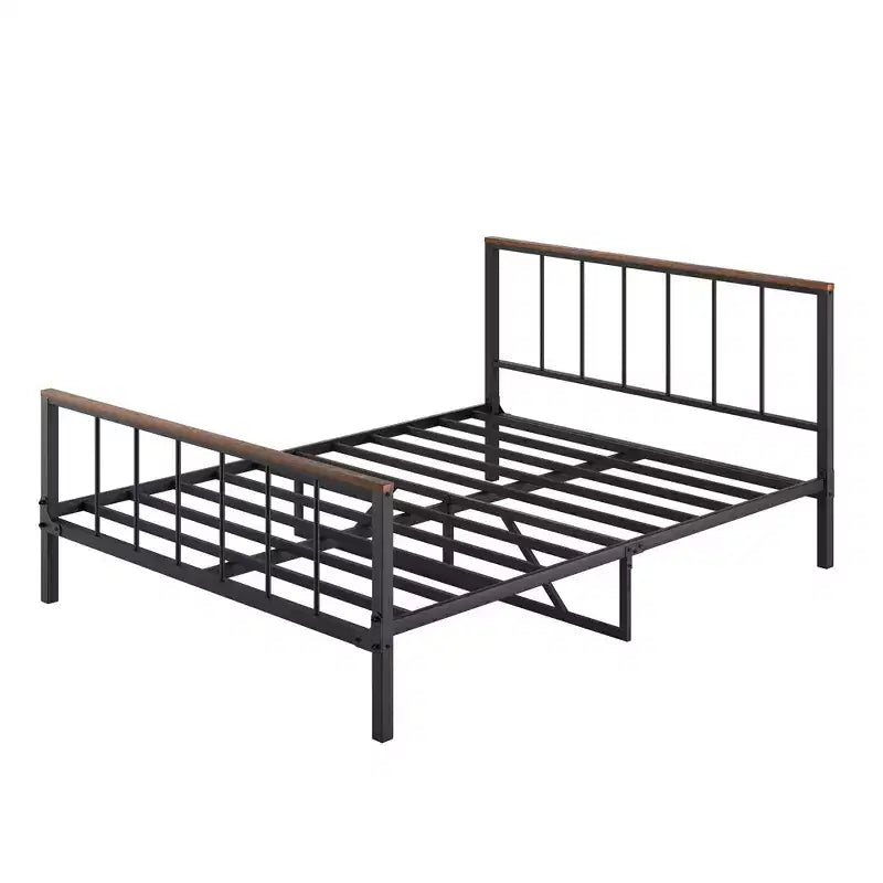 Base letto a piattaforma in metallo con testiera e pediera, robusto telaio in metallo, non è necessario il box spring (Queen)