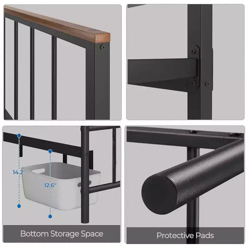 Base letto a piattaforma in metallo con testiera e pediera, robusto telaio in metallo, non è necessario il box spring (Queen)