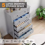 Cassettiera a 5 cassetti per camera da letto, comò in legno da 80 cm con manopole in metallo, comodino alto, organizzatore per vestiti per camera da letto