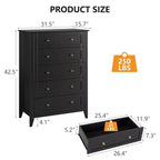 Cassettiera a 5 cassetti per camera da letto, comò in legno da 80 cm con manopole in metallo, comodino alto, organizzatore per vestiti per camera da letto