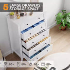 Cassettiera a 5 cassetti per camera da letto, comò in legno da 80 cm con manopole in metallo, comodino alto, organizzatore per vestiti per camera da letto
