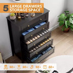 Cassettiera a 5 cassetti per camera da letto, comò in legno da 80 cm con manopole in metallo, comodino alto, organizzatore per vestiti per camera da letto
