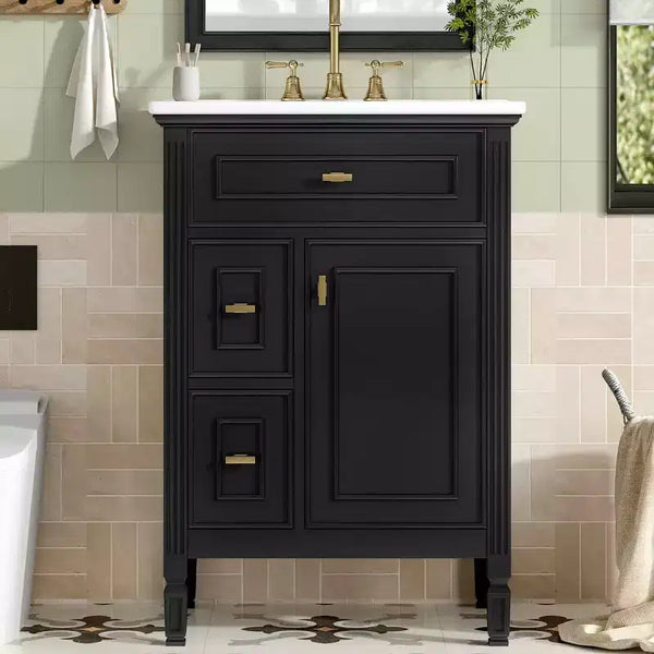 Mobile lavabo da bagno da 20 pollici con lavandino, chiusura ammortizzata, ante, ripiano e cassetto, grigio