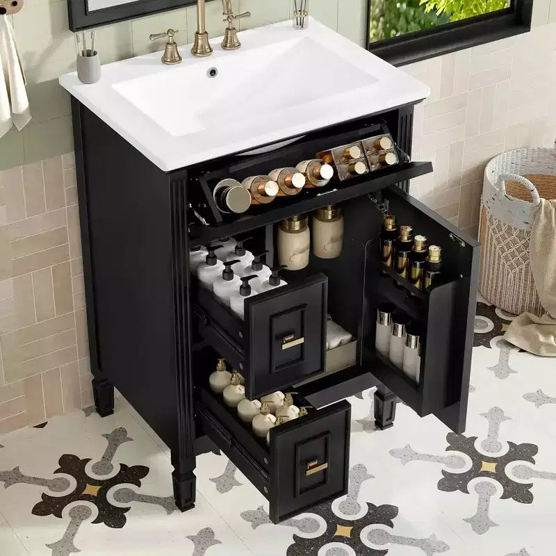 Mobile lavabo da bagno da 20 pollici con lavandino, chiusura ammortizzata, ante, ripiano e cassetto, grigio