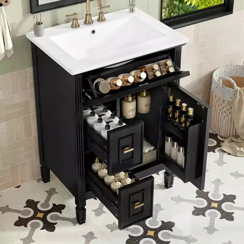 Mobile lavabo da bagno da 20 pollici con lavandino, chiusura ammortizzata, ante, ripiano e cassetto, grigio