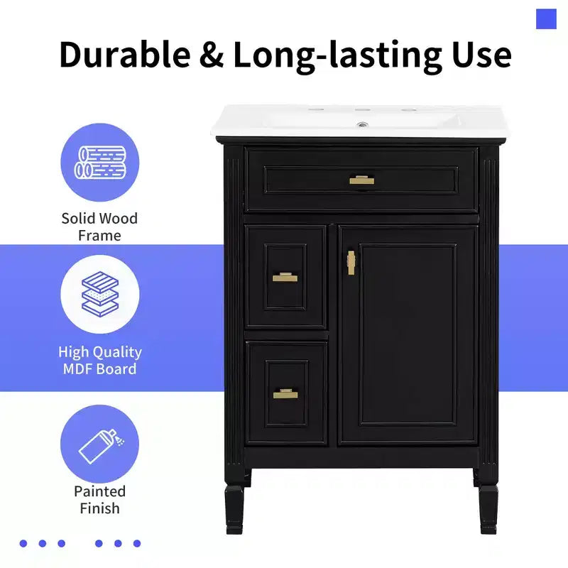 Mobile lavabo da bagno da 20 pollici con lavandino, chiusura ammortizzata, ante, ripiano e cassetto, grigio
