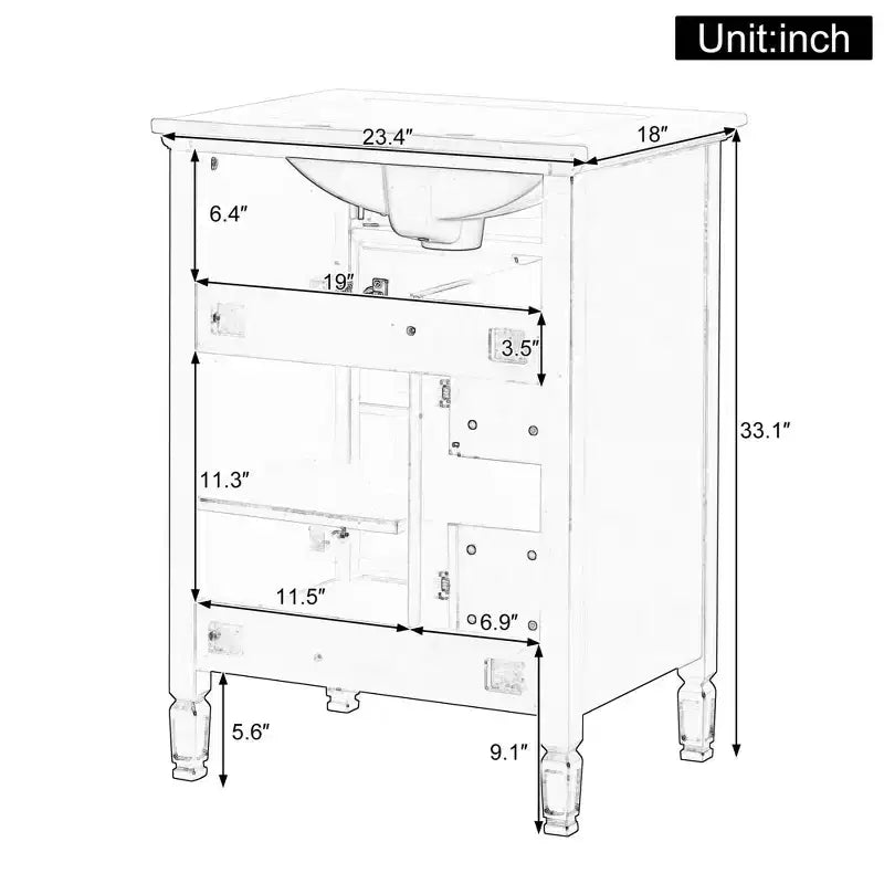 Mobile lavabo da bagno da 20 pollici con lavandino, chiusura ammortizzata, ante, ripiano e cassetto, grigio