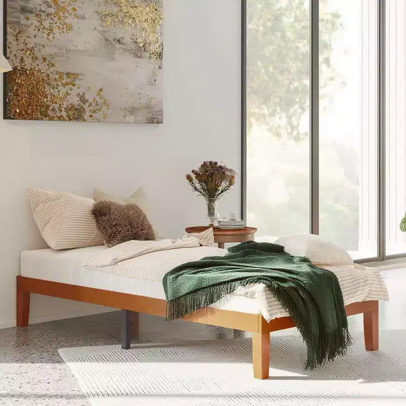Giroletto in legno massello naturale con design silenzioso, letto per camera da letto principale, senza bisogno di rete a molle