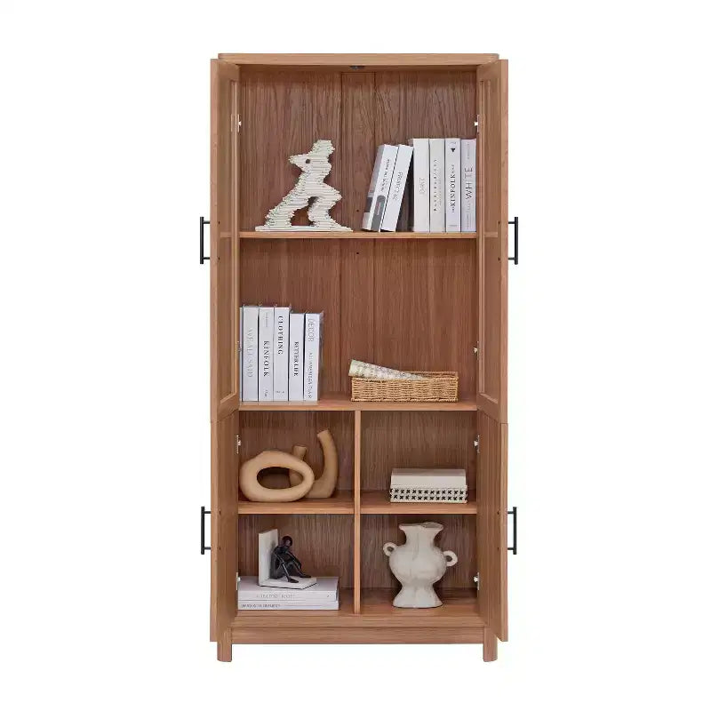 Libreria in legno con anta in vetro e ripiani regolabili, Scaffale espositivo per ufficio, soggiorno