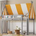 Whisen Twin Size Loft Bed & Bed Frame with Canopy, Book Shelf and Full-length Guardrail
