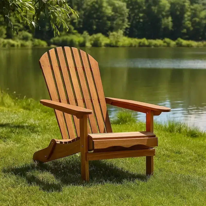 Sedia Adirondack da esterno, schienale a doghe, legno marrone naturale