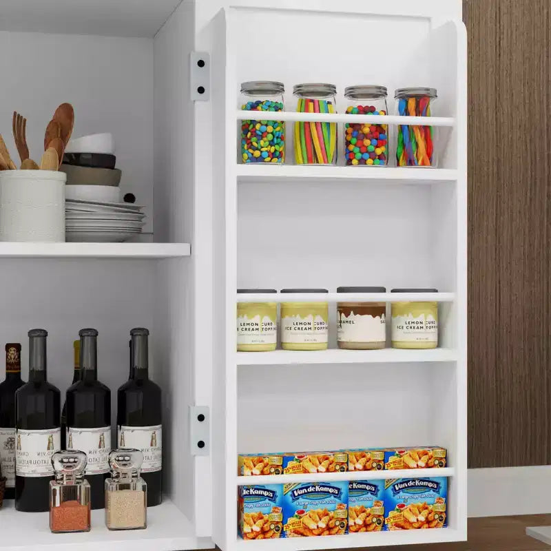 Carrello da Cucina Bianco con Ruote, Piano in Legno di Gomma, 1 Cassetto, 2 Ante, Ripiani Regolabili
