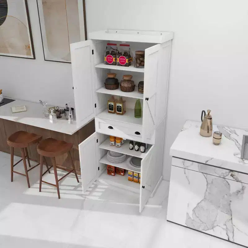 Dispensa da cucina a colonna bianca 71, 4 ante 1 cassetto 2 ripiani regolabili