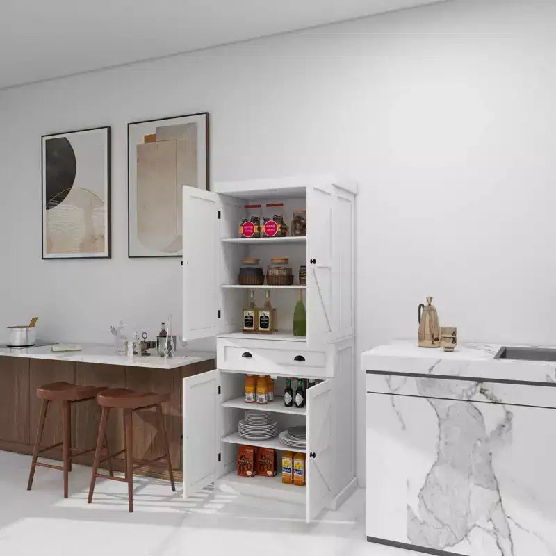 Dispensa da cucina a colonna bianca 71, 4 ante 1 cassetto 2 ripiani regolabili