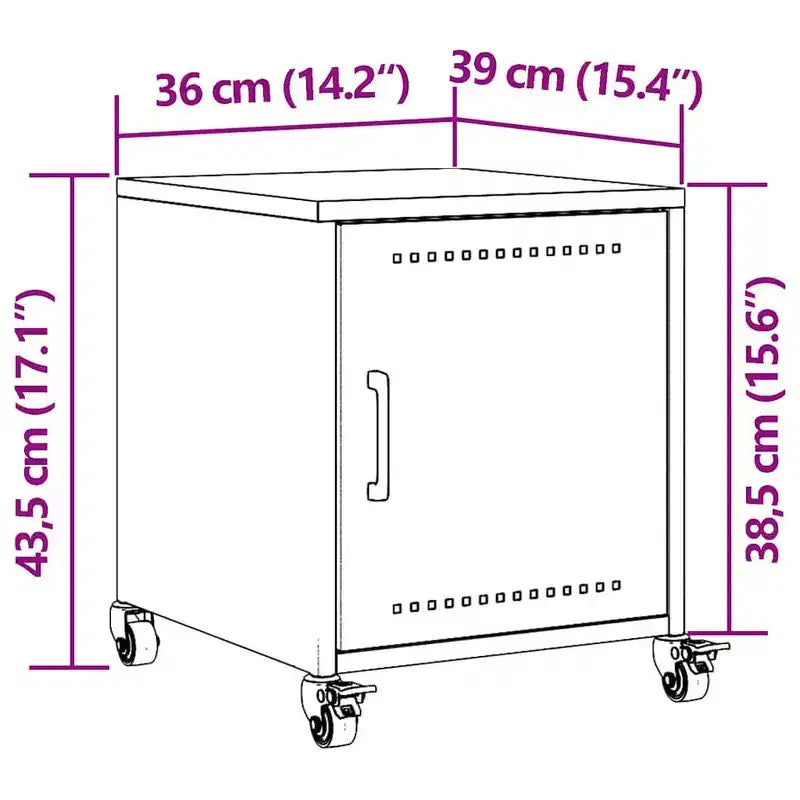 Comodino in acciaio laminato a freddo 14,2 x 15,4 x 17,1 pollici