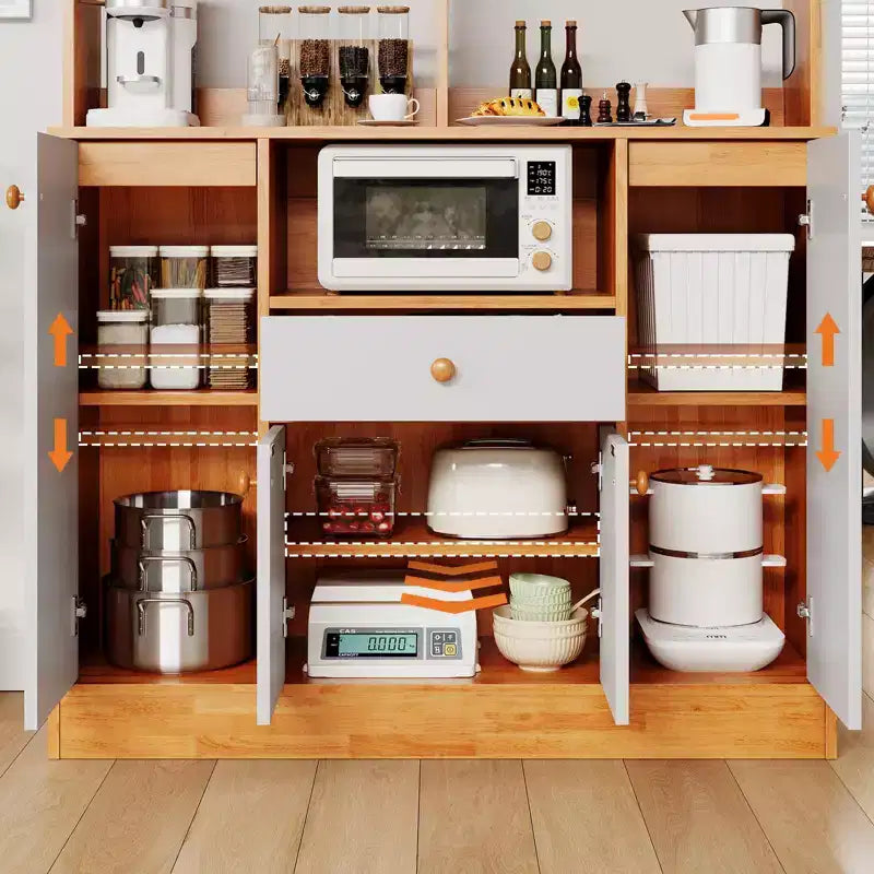 Mobile credenza da caffè da fattoria con 4 ante, mobiletto da cucina in legno con ripiani regolabili per sala da pranzo e soggiorno