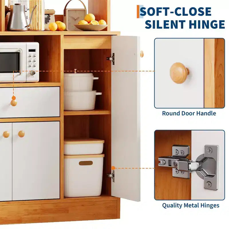 Mobile credenza da caffè da fattoria con 4 ante, mobiletto da cucina in legno con ripiani regolabili per sala da pranzo e soggiorno