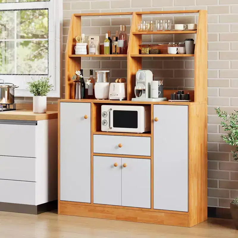 Mobile credenza da caffè da fattoria con 4 ante, mobiletto da cucina in legno con ripiani regolabili per sala da pranzo e soggiorno