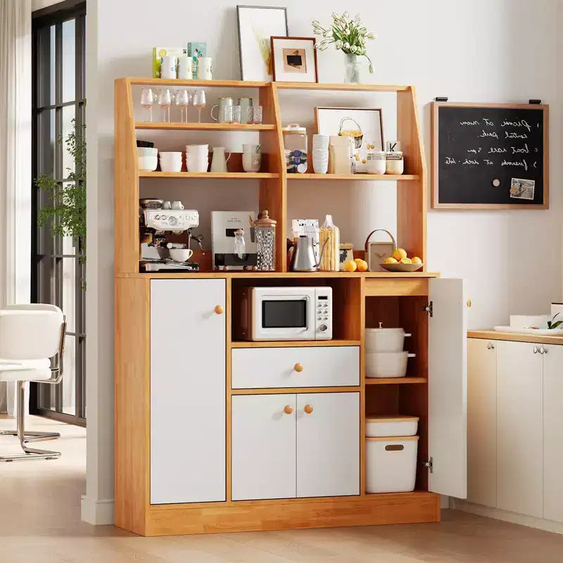 Mobile credenza da caffè da fattoria con 4 ante, mobiletto da cucina in legno con ripiani regolabili per sala da pranzo e soggiorno