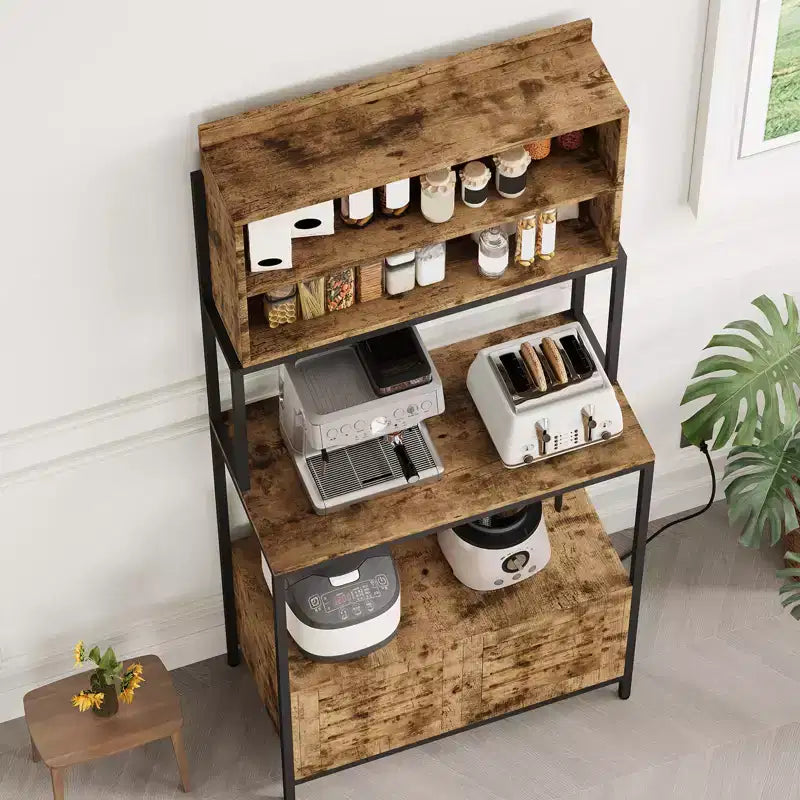 68 Mobile da Cucina per Forno con Contenitore, Stazione Caffè Industriale a 6 Livelli con Supporto per Microonde con Ripiani e Armadietto per Pentole, Padelle, Spezie