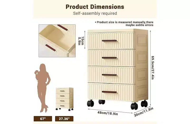 Mobile Storage Cabinet, Classificatore a 4 cassetti, Armadietto per ufficio con ruote per camera da letto, Comodino