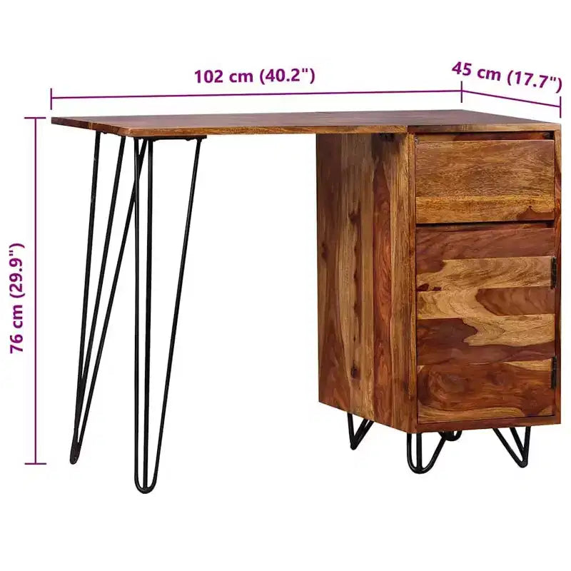 Scrivania con 1 Cassetto e 1 Anta in Legno Massello di Acacia