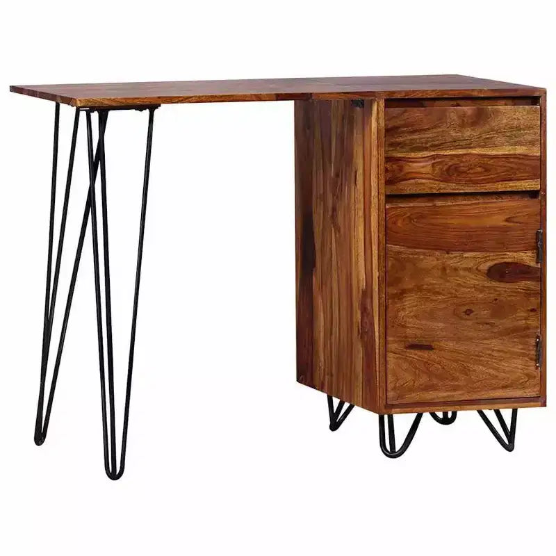 Scrivania con 1 Cassetto e 1 Anta in Legno Massello di Acacia