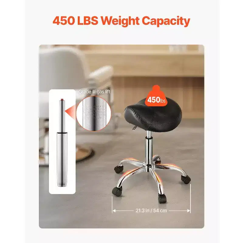 Sgabello a sella ergonomico con ruote, sedia girevole regolabile in altezza, capacità di 204 kg