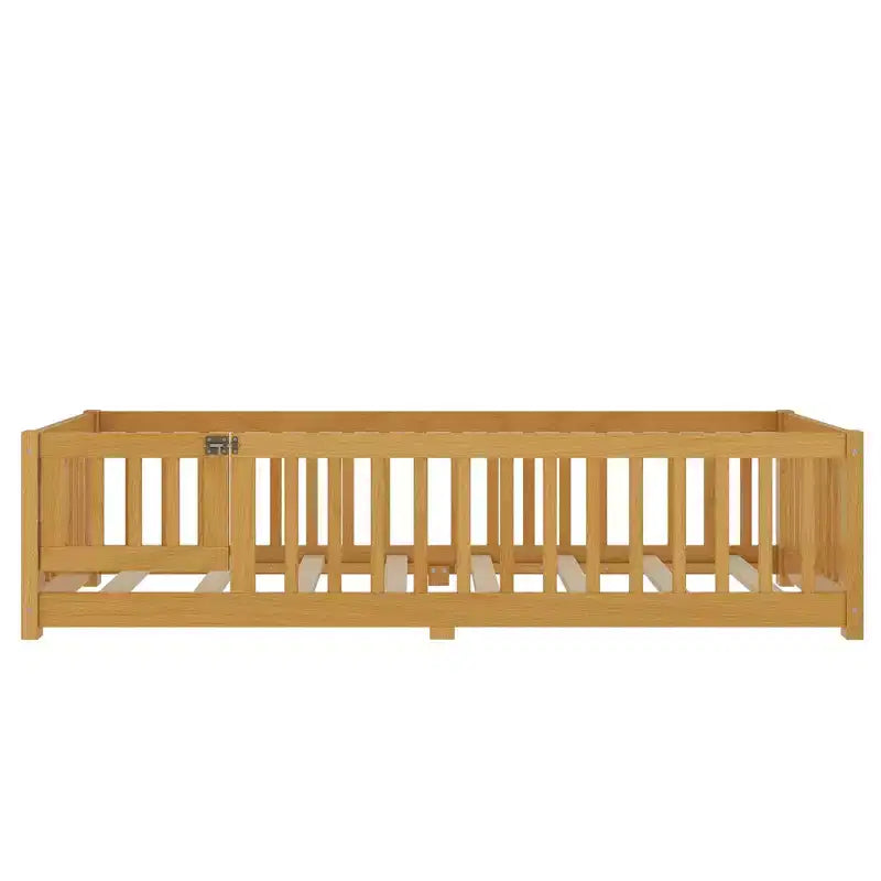 Struttura letto a terra in legno massello per bambini con sponde di sicurezza e porta rimovibile, letto a terra Montessori per bambini