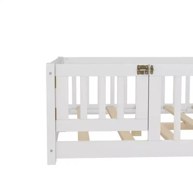 Struttura letto a terra in legno massello per bambini con sponde di sicurezza e porta rimovibile, letto a terra Montessori per bambini