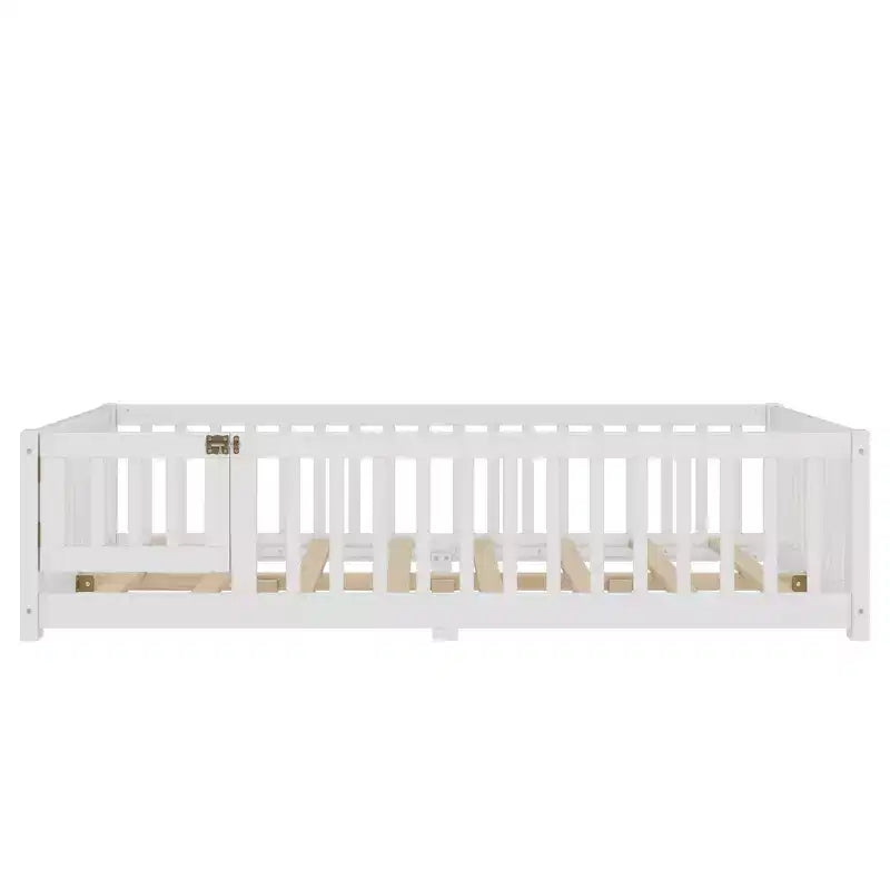 Struttura letto a terra in legno massello per bambini con sponde di sicurezza e porta rimovibile, letto a terra Montessori per bambini