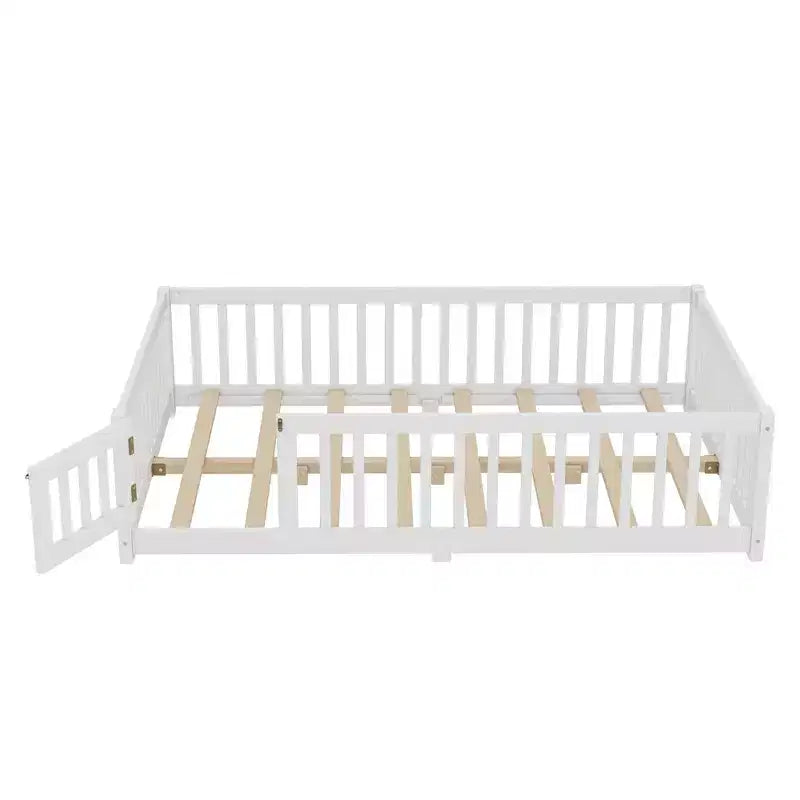 Struttura letto a terra in legno massello per bambini con sponde di sicurezza e porta rimovibile, letto a terra Montessori per bambini