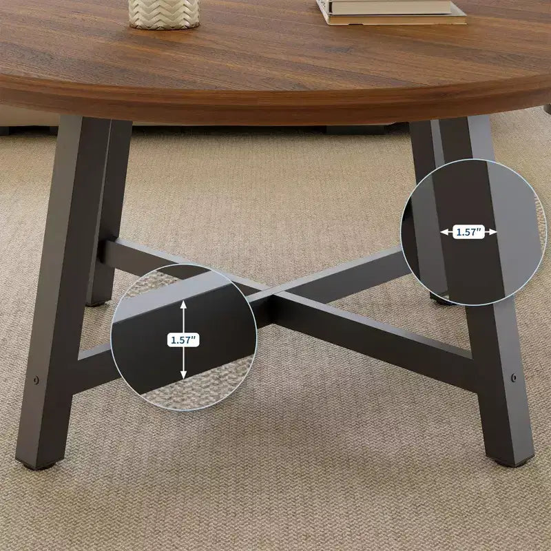 Tavolino da caffè rotondo moderno da 36'', tavolino centrale in legno con gambe in metallo e piedini regolabili, tavolino laterale per divano da soggiorno, camera da letto, ufficio