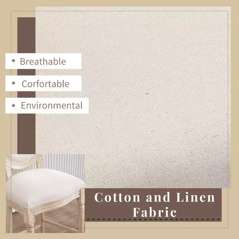 Sedie da bar French Country set da 2, schienale rotondo imbottito, intaglio a traforo, smontabili, beige