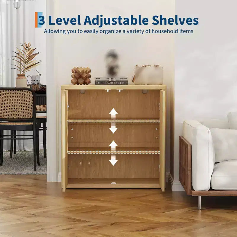 Mobile credenza da 34 pollici, credenza da ingresso in legno con mobile bar, armadietto a pavimento scanalato con ripiani regolabili, tavolo console multimediale per soggiorno