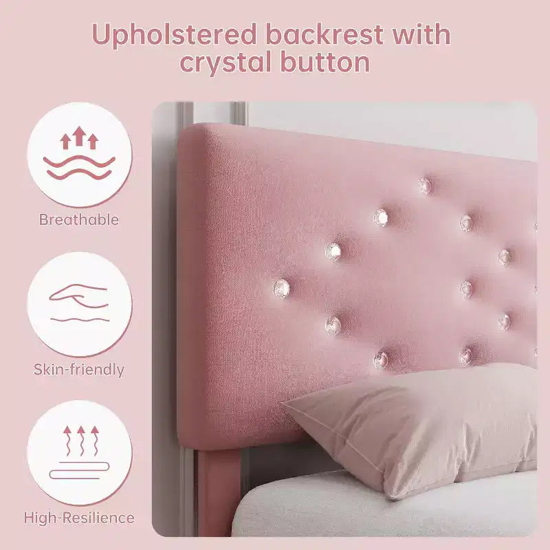 Struttura letto matrimoniale/queen size, struttura letto imbottita in velluto con canali verticali trapuntati e robuste doghe in legno, struttura letto a piattaforma di facile montaggio, senza rumore