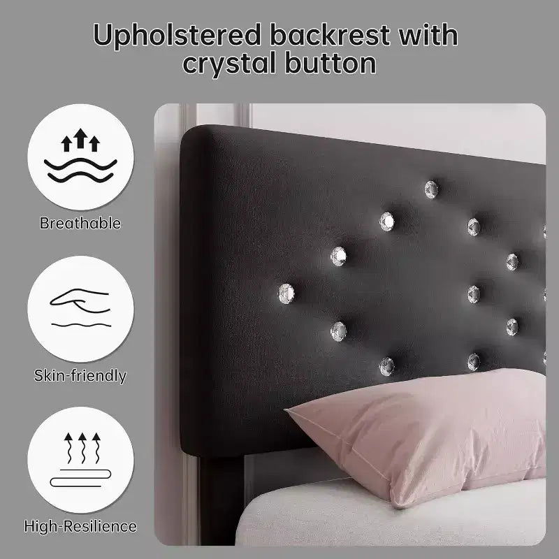 Struttura letto matrimoniale/queen size, struttura letto imbottita in velluto con canali verticali trapuntati e robuste doghe in legno, struttura letto a piattaforma di facile montaggio, senza rumore