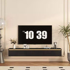 JVNOXK 65-inch Floating TV Stand, Wall-Mounted TV Shelf with LED Lights & Power Outlet, High-Gloss TV Cabinet for BlackTV Stands for Living Room
